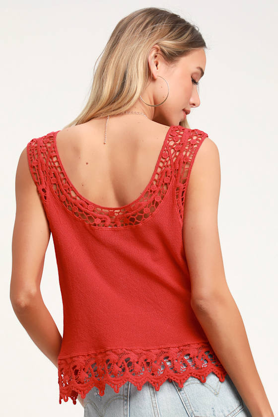 Mirage Crochet Lace Crop Top Red main image 1