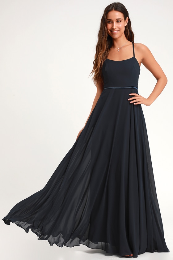 Stunning Maxi Dress - Navy Blue Maxi Dress - Chiffon Maxi Dress - Lulus
