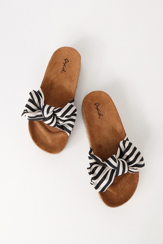 black and white striped slippers