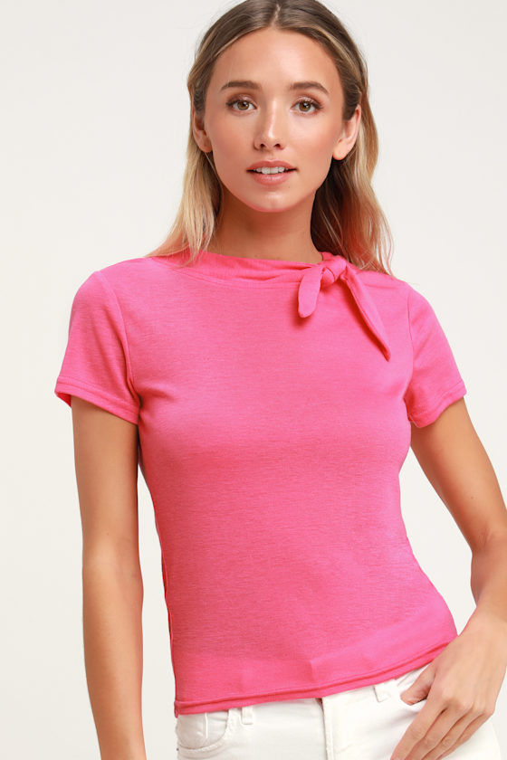Honey Punch Laughing Laurie Short Sleeve Bright Pink Top 2