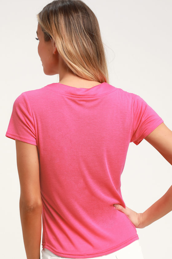Honey Punch Laughing Laurie Short Sleeve Bright Pink Top 3