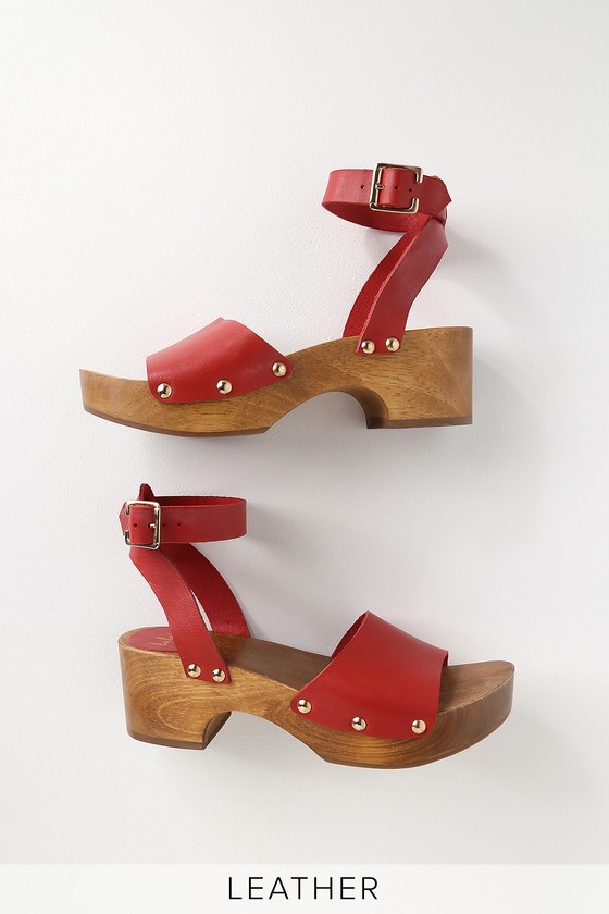 leather red sandals