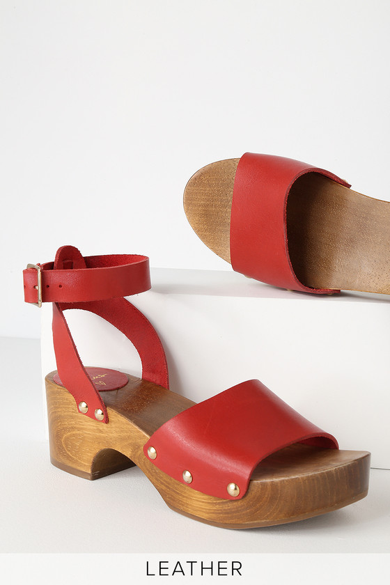 Chic Red Leather Clog Sandals - Open-Toe Clogs - Leather Sandals