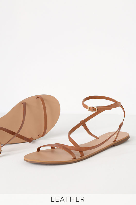 Chrissy Cognac Leather Flat Sandals 5