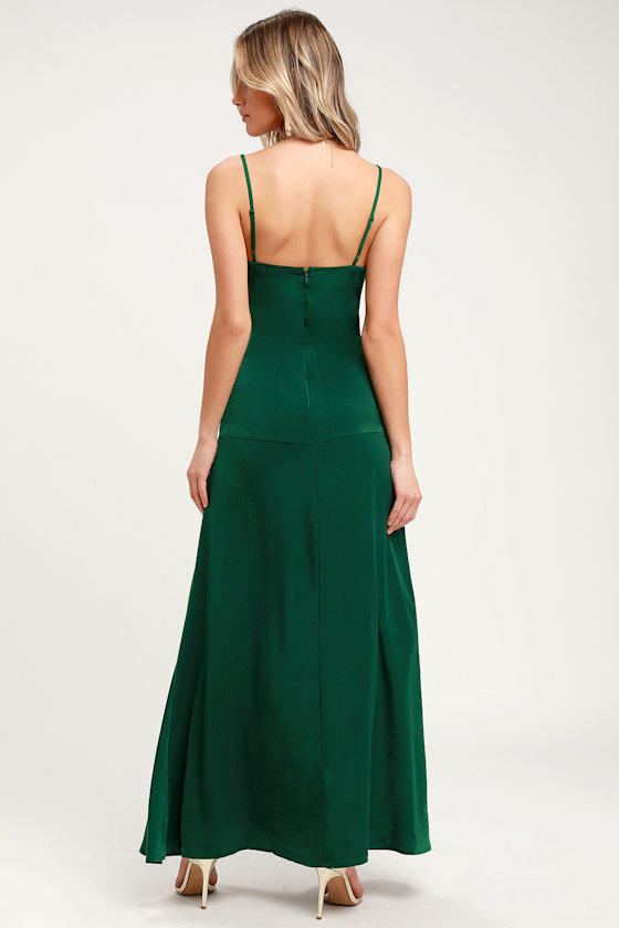 Hot Date Emerald Green Satin Maxi Dress 4