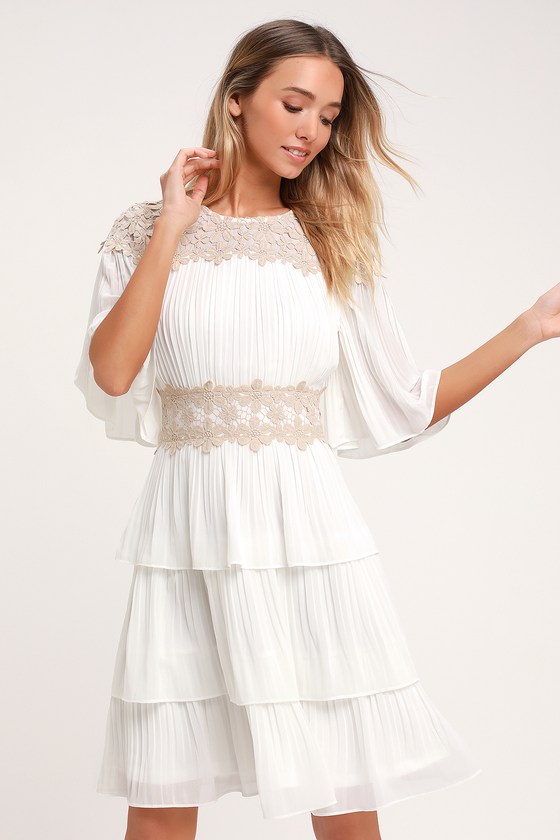 pleated dress white