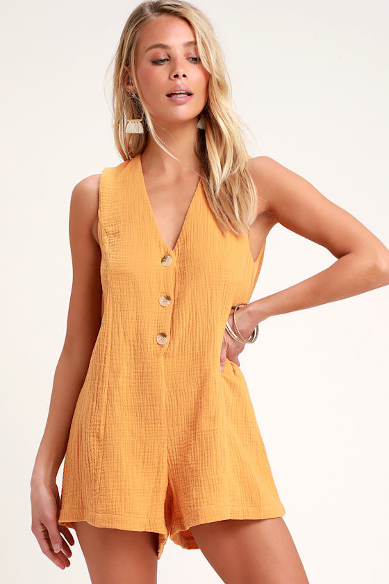 Camille Golden Yellow Sleeveless Romper 6