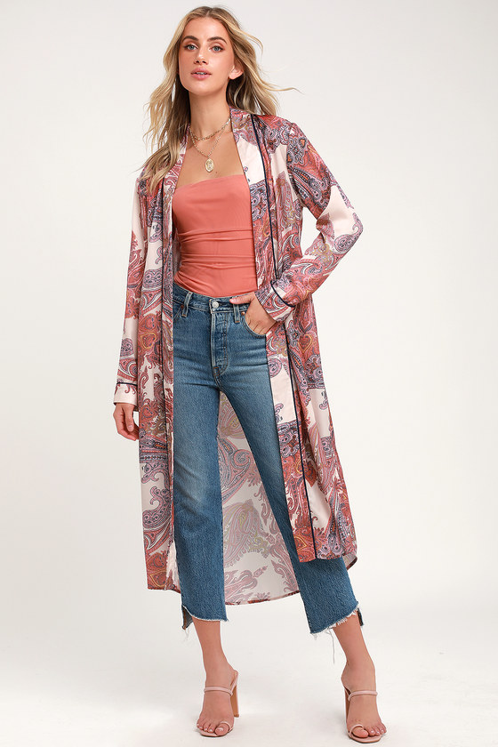 Boho Blush Pink Robe - Paisley Print Robe - Satin Robe - Robe - Lulus