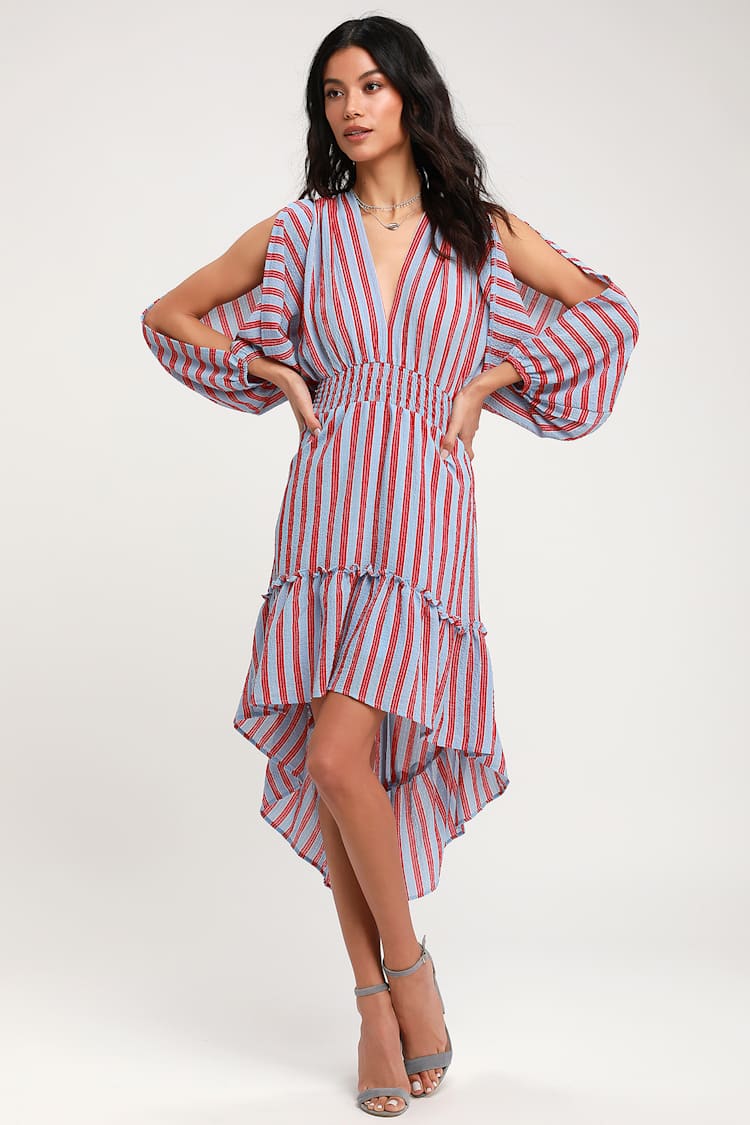 Cute Red and Light Blue Striped Dress - High-Low Dress - Sundress - Lulus Cute Red and Light Blue Striped Dress - High-Low Dress - Sundress - Lulus