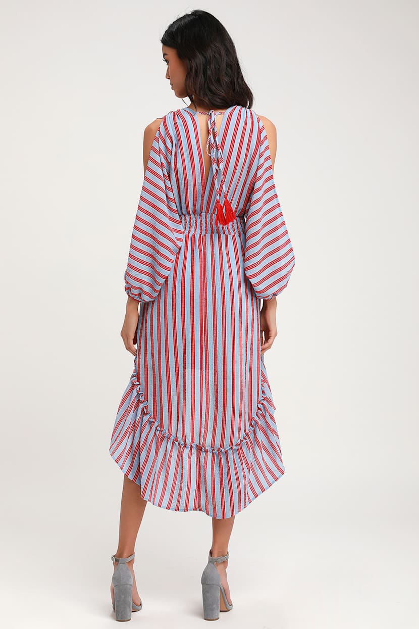 Cute Red and Light Blue Striped Dress - High-Low Dress - Sundress - Lulus
