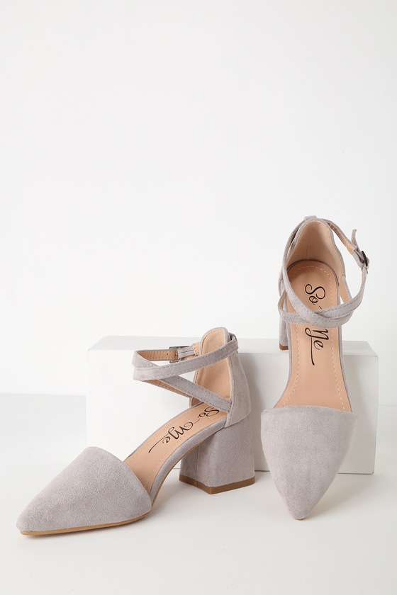 grey heels with ankle strap