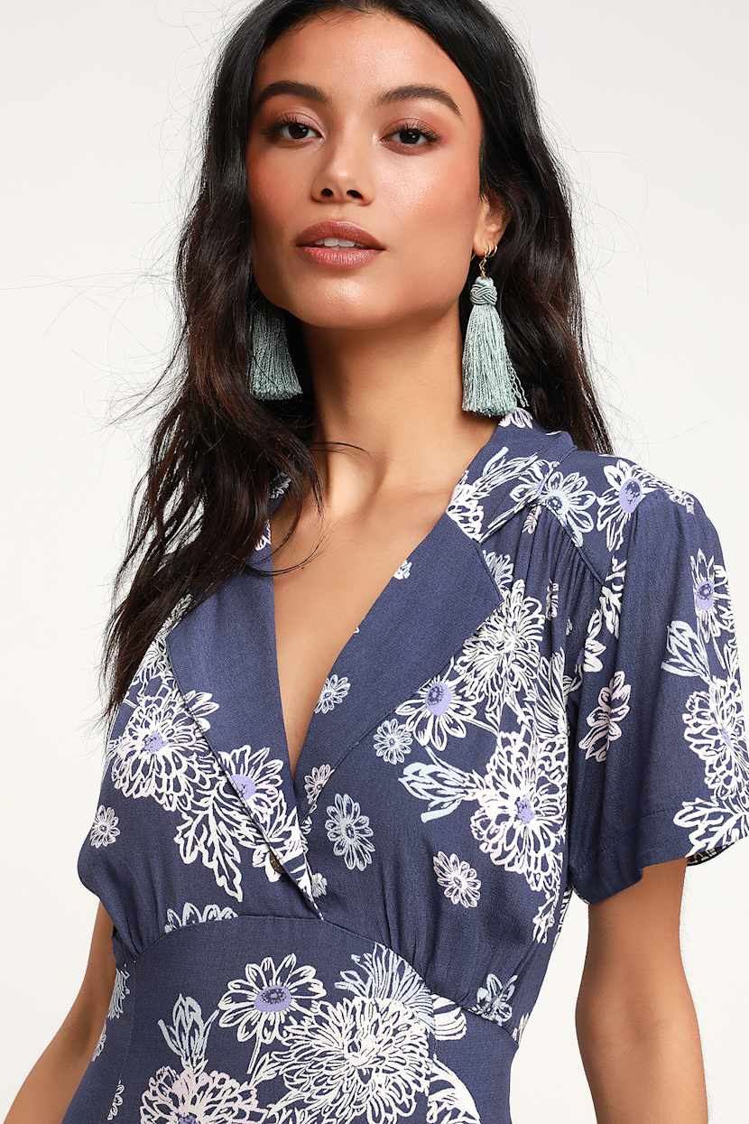 Free People Blue Hawaii - Washed Blue Dress - Floral Print Dress - Lulus Free People Blue Hawaii - Washed Blue Dress - Floral Print Dress - Lulus