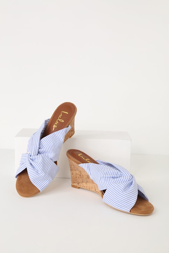 Santana Wedge Blue and White Striped Knotted Cork Sandals 3