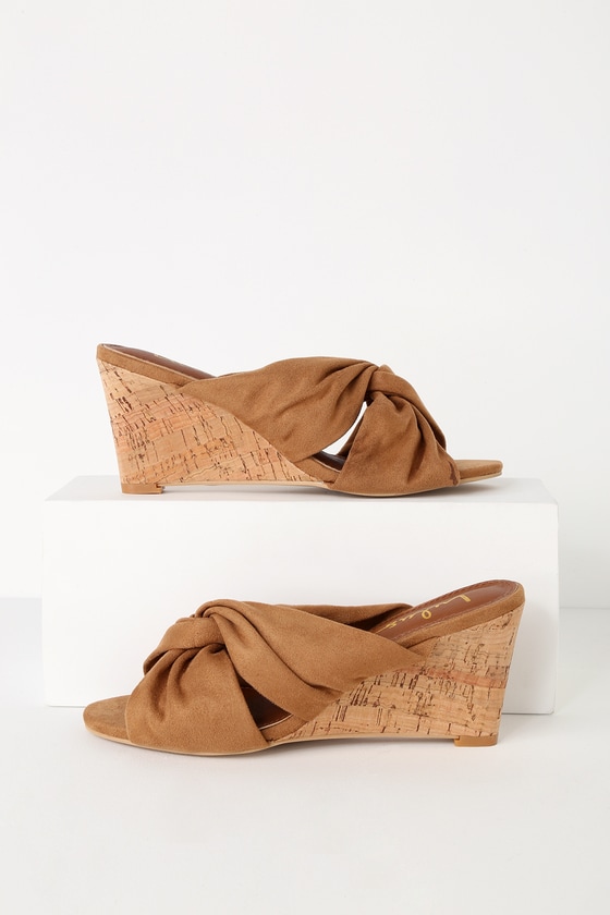 tan cork heeled sandals