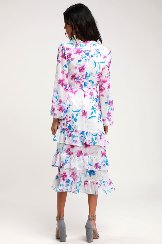 Sweet Sunday Cream and Purple Floral Print Midi Dress 3