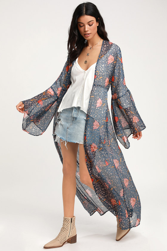 Lovely Floral Print Duster - Chiffon Duster - Blue Duster - Lulus