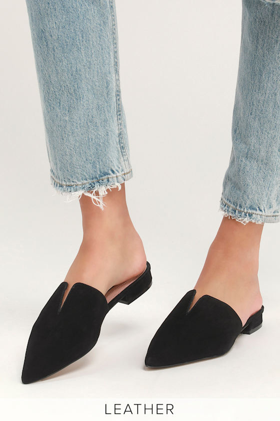 Lauryn Black Suede Leather Pointed Toe Mules 5