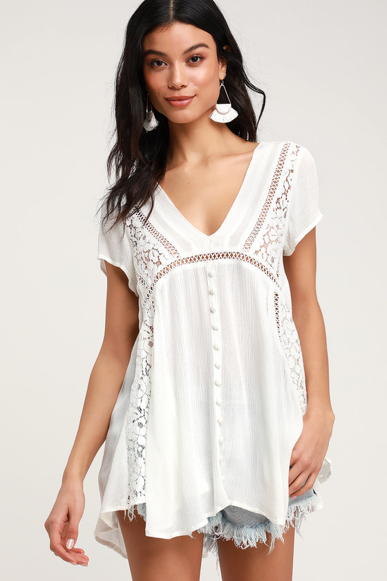 Sage the Label Take a Walk - White Lace Tunic - Tunic Top - Lulus