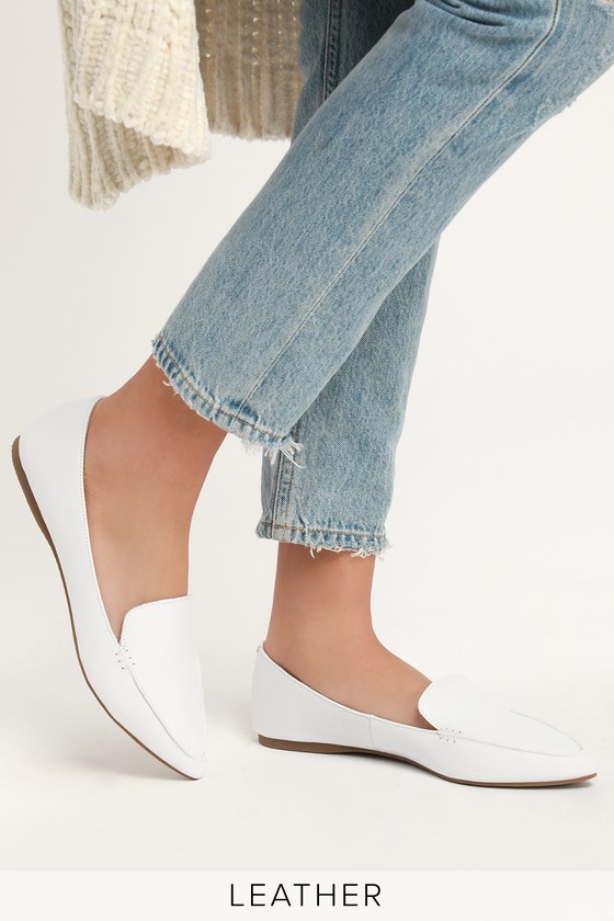 white leather flats women