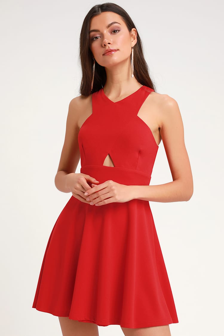 lulus red skater dress Cute Red Dress - Cutout Skater Dress - Red Skater Dress