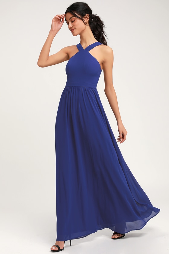 Beautiful Royal Blue Dress - Maxi Dress - Halter Dress - Gown - Lulus