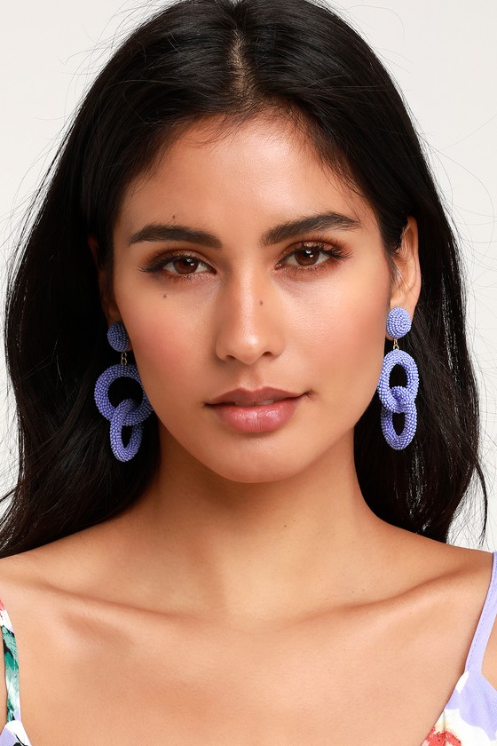Dusty Blue Earrings - Beaded Earrings - Beaded Statement Earrings - Lulus