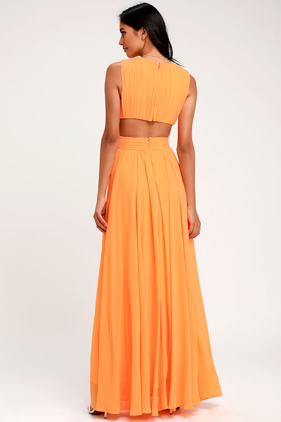 orange off shoulder maxi dress