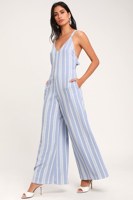 Nicola Light Blue and White Striped Wide Leg Jumpsuit 3