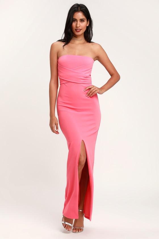 Own the Night Pink Strapless Maxi Dress