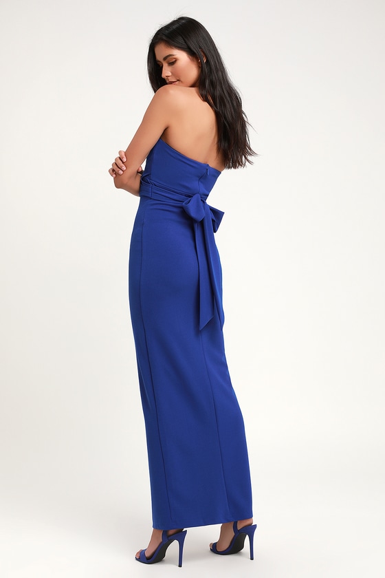 own the night navy blue strapless maxi dress