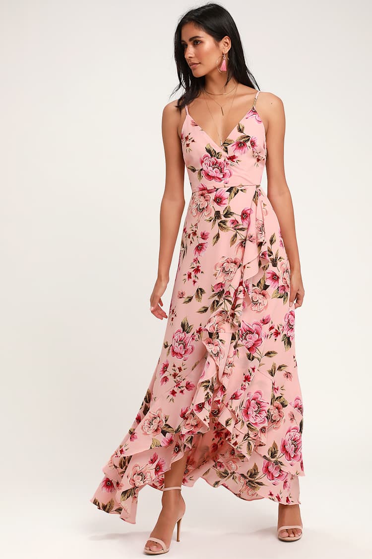 chinese dress ladies FLORAL PRINT TIERED MAXI DRESS : IVORY/RED / L