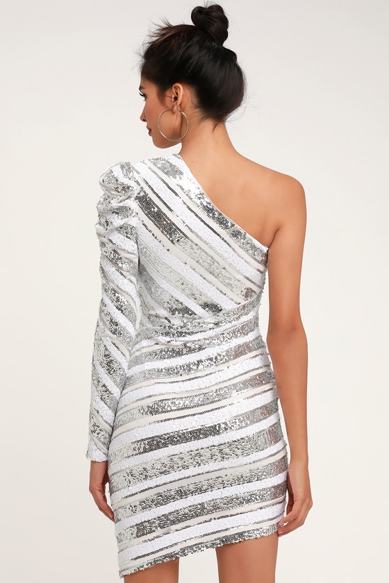 white sequin one shoulder dress