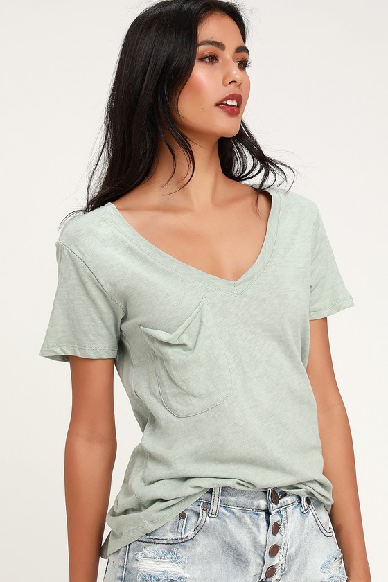 Z Supply The Cotton Slub - Mint Green T-Shirt - Pocket Tee - Lulus