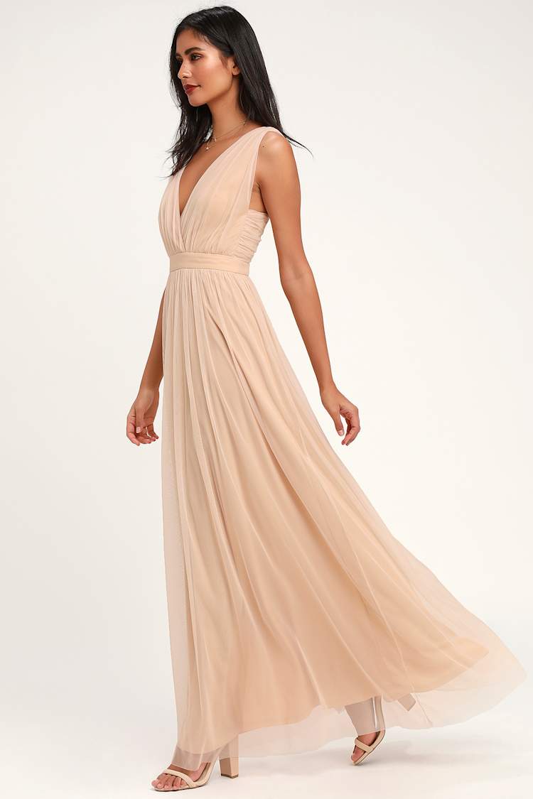 Romantic Moment Nude Mesh Maxi Dress