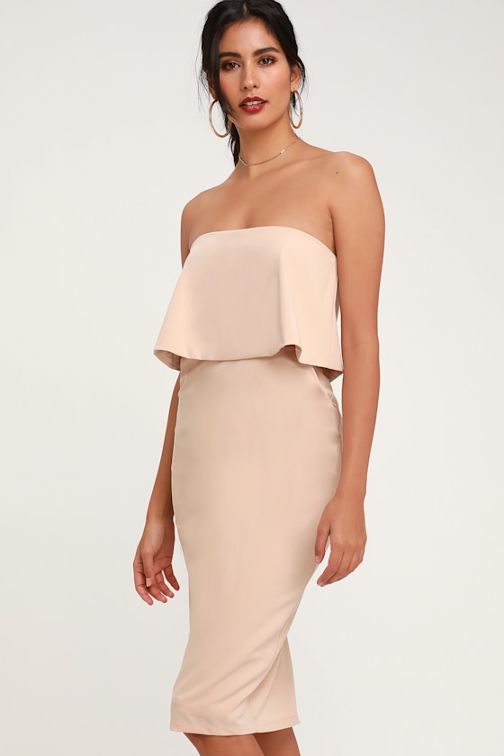 Lots of Love Beige Strapless Midi Dress 2