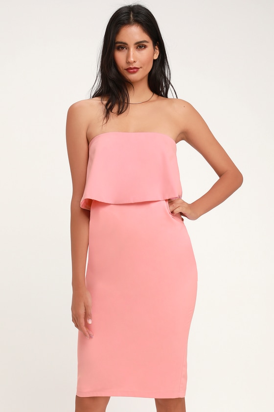Lots of Love Light Pink Strapless Midi Dress
