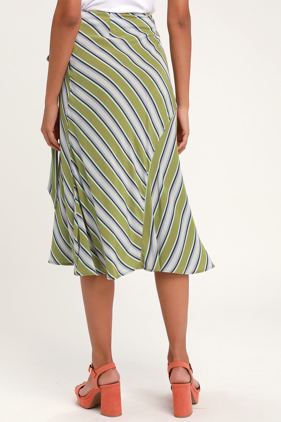 ASTR the Label Teagan - Green Striped Midi Skirt - Wrap Skirt