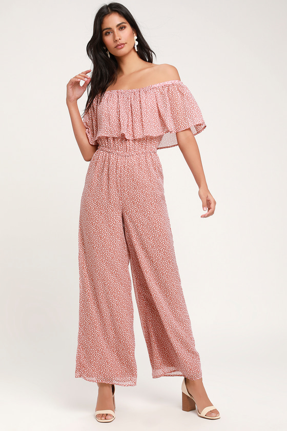 Sage the Label Fiona - Rose Jumpsuit - Off-the-Shoulder Jumpsuit - Lulus