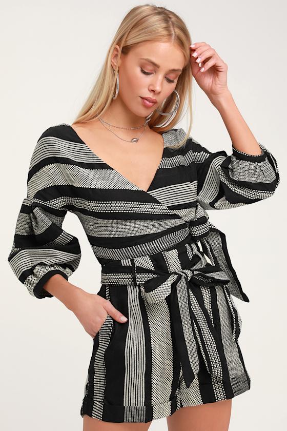 Cove Hopping Black and White Striped Belted High Waisted Shorts 2