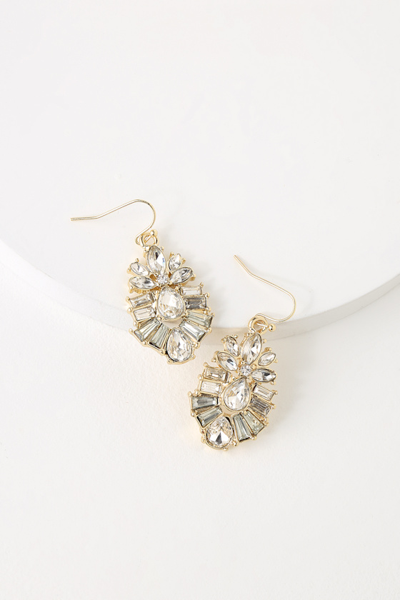 Made in Heaven Gold Rhinestone Statement Earrings 1