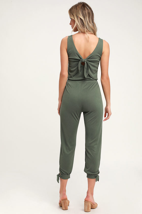 Keekee Olive Green Ribbed Sleeveless Jumpsuit 2