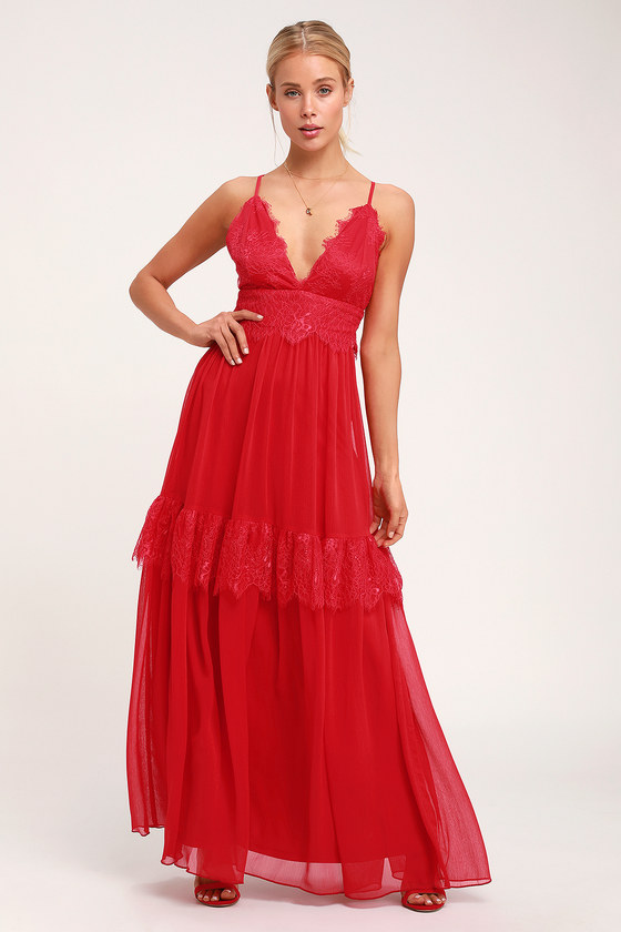 Dream About Me Red Lace Maxi Dress