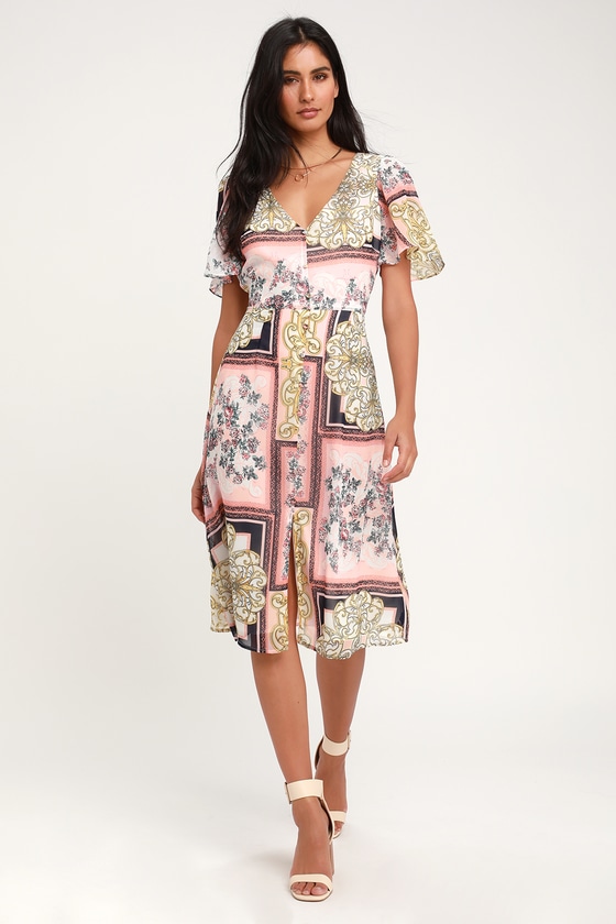 Simply Sensational Light Pink Print Midi Dress