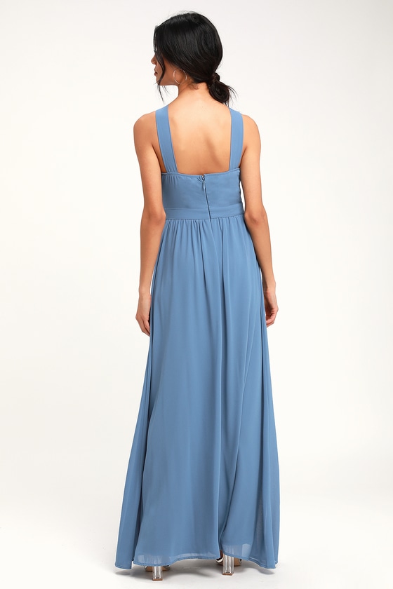 Beautiful Slate Blue Dress - Blue Maxi Dress - Halter Dress - Lulus
