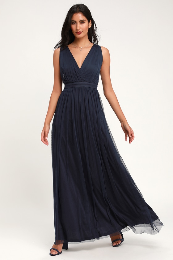 Stunning Navy Maxi Dress - Mesh Maxi Dress - Blue Mesh Maxi Dress - Lulus