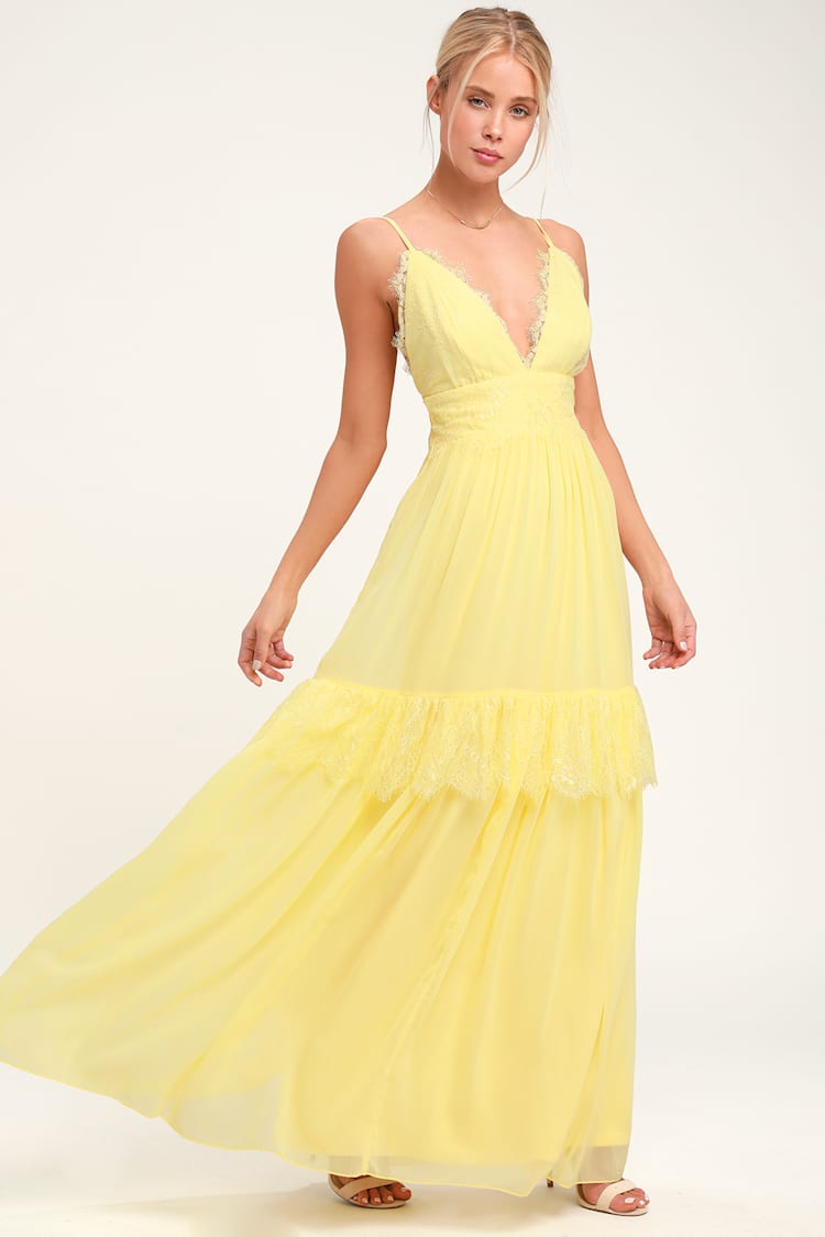 Pale Yellow Lace Dress - Lace Maxi Dress - Gown - Formal Dress - Lulus
