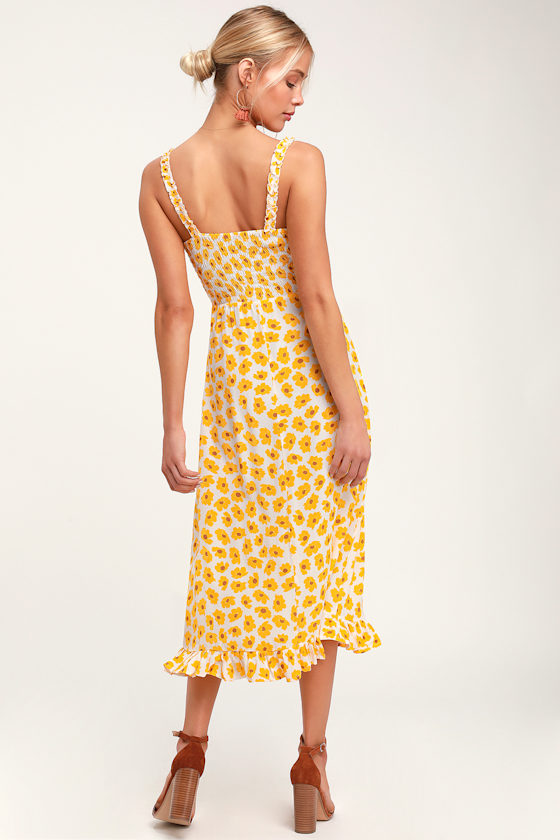 Noemie Yellow Floral Print Ruffled Midi Dress 2
