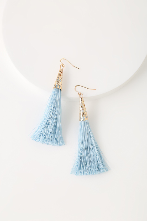 Chic Light Blue Earrings Tassel Earrings Fringe Earrings Lulus