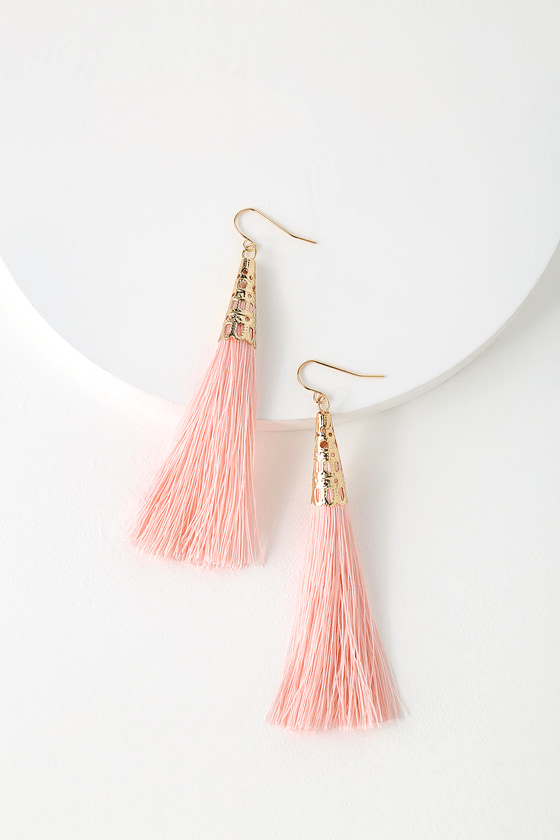 Chic Blush Earrings Tassel Earrings Fringe Earrings Lulus
