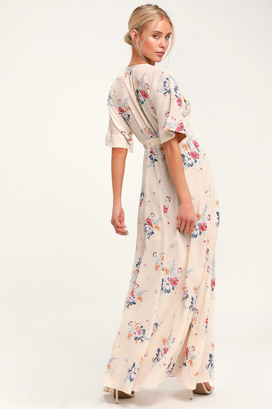 Flaming Cream Floral Print Wrap Maxi Dress 3